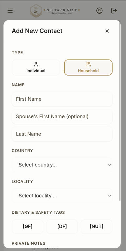 N&N App Add Contact Page