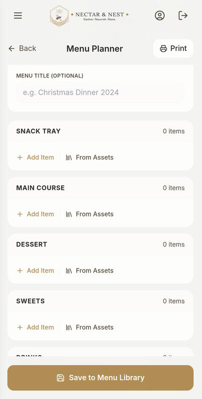 N&N App Menu Page