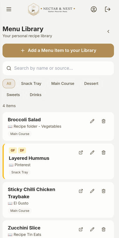 N&N App Menu Page