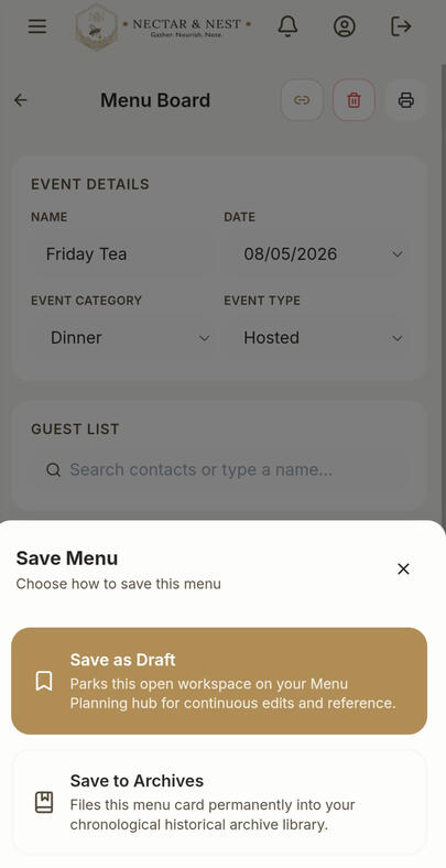 N&N App Menu Page