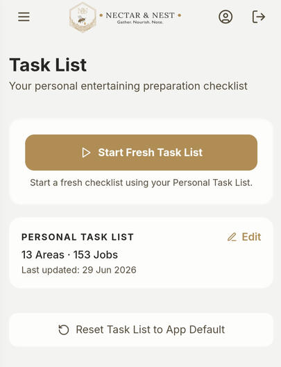 N&N App Menu Page